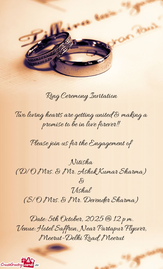 (D/O Mrs. & Mr. Ashok Kumar Sharma)