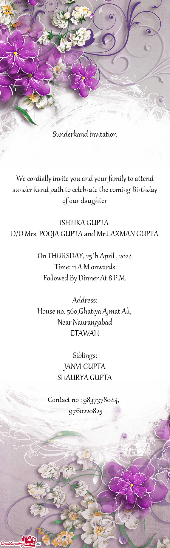 D/O Mrs. POOJA GUPTA and Mr.LAXMAN GUPTA