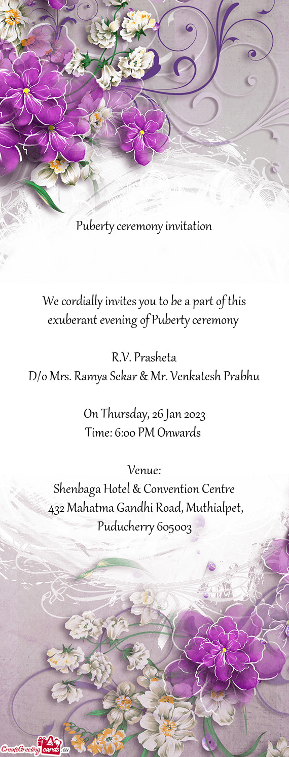 D/o Mrs. Ramya Sekar & Mr. Venkatesh Prabhu