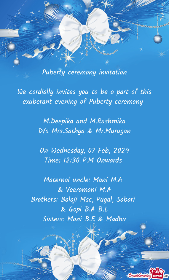 D/o Mrs.Sathya & Mr.Murugan