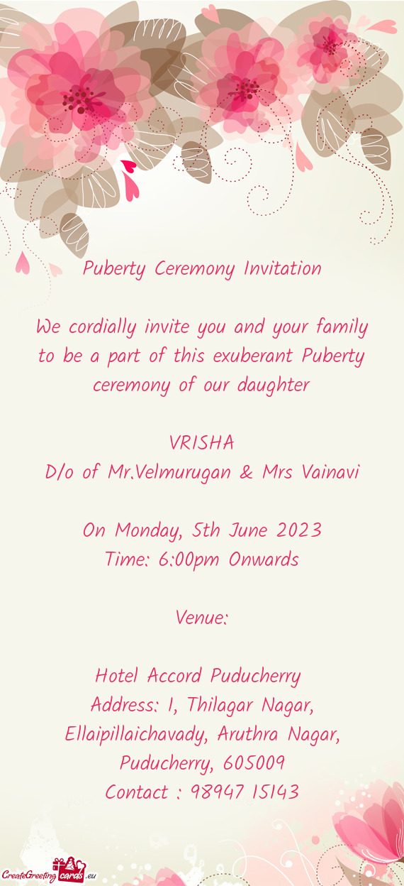 D/o of Mr.Velmurugan & Mrs Vainavi