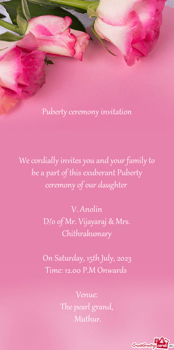 D/o of Mr. Vijayaraj & Mrs. Chithrakumary