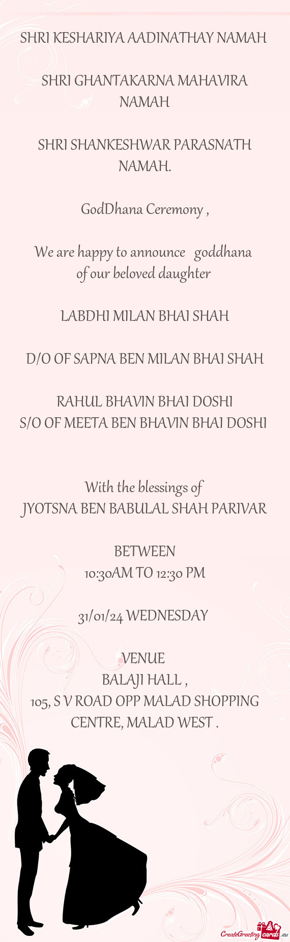 D/O OF SAPNA BEN MILAN BHAI SHAH