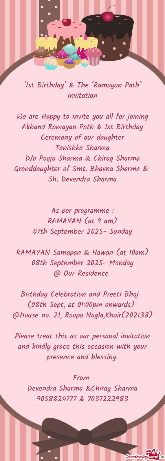 D/o Pooja Sharma & Chirag Sharma