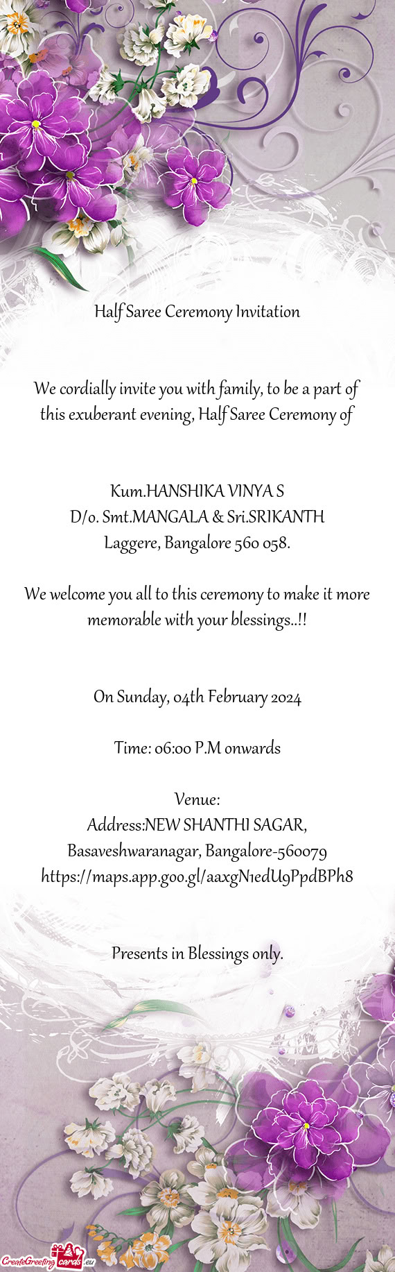 D/o. Smt.MANGALA & Sri.SRIKANTH