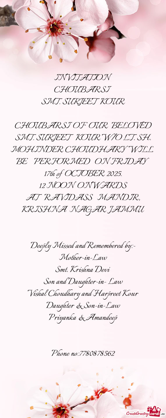 D ON FRIDAY 17th of OCTOBER 2025