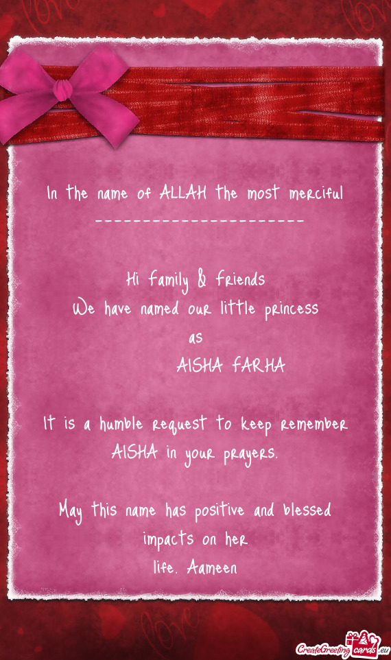 D our little princess as   AISHA FARHA It is a humble request to keep remember AISHA in