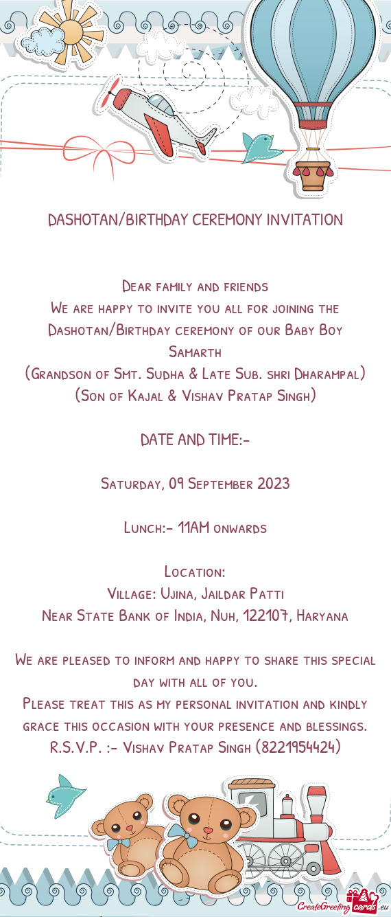 DASHOTAN/BIRTHDAY CEREMONY INVITATION