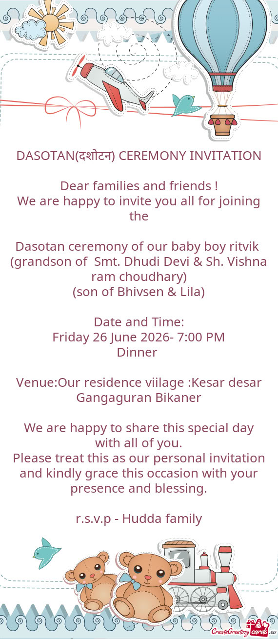 Dasotan ceremony of our baby boy ritvik