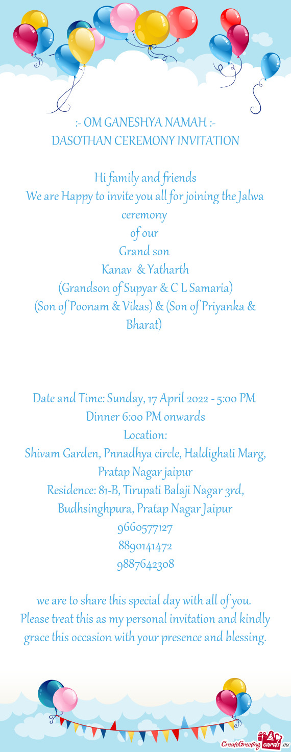 DASOTHAN CEREMONY INVITATION