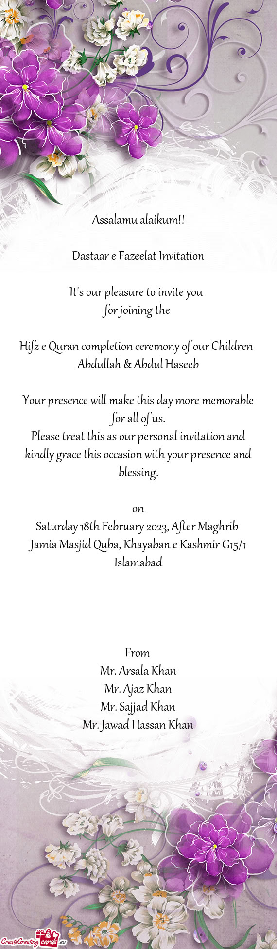 Dastaar e Fazeelat Invitation