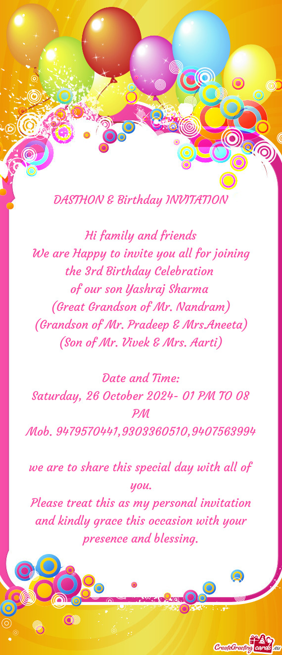 DASTHON & Birthday INVITATION