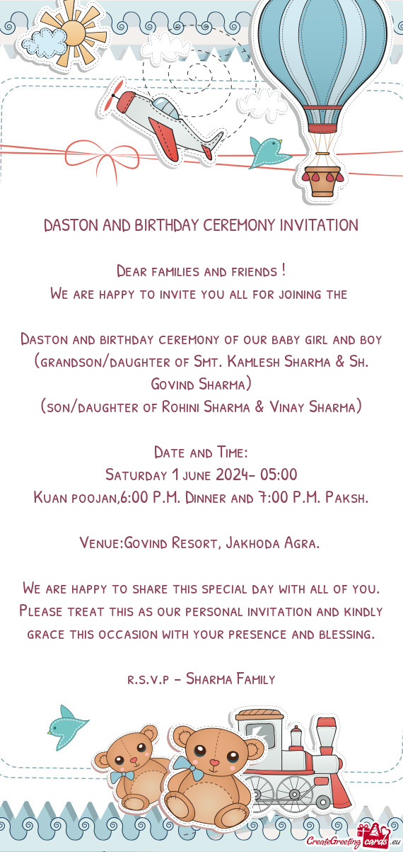 DASTON AND BIRTHDAY CEREMONY INVITATION