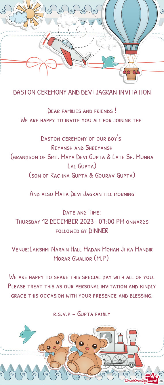 DASTON CEREMONY AND DEVI JAGRAN INVITATION