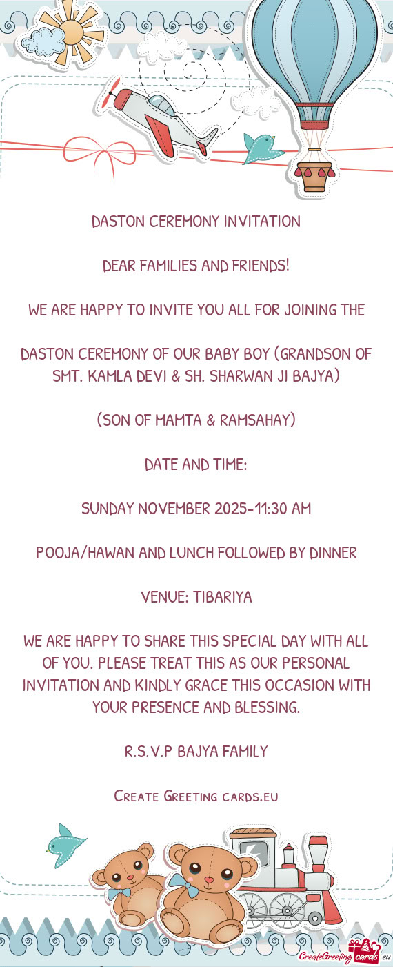 DASTON CEREMONY OF OUR BABY BOY (GRANDSON OF SMT. KAMLA DEVI & SH. SHARWAN JI BAJYA)
