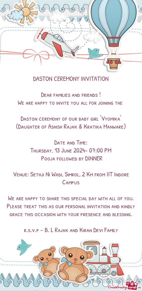 Daston ceremony of our baby girl "Vyomika"