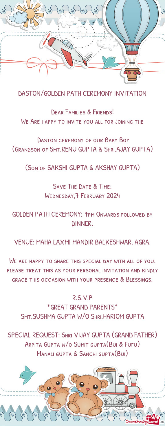 DASTON/GOLDEN PATH CEREMONY INVITATION