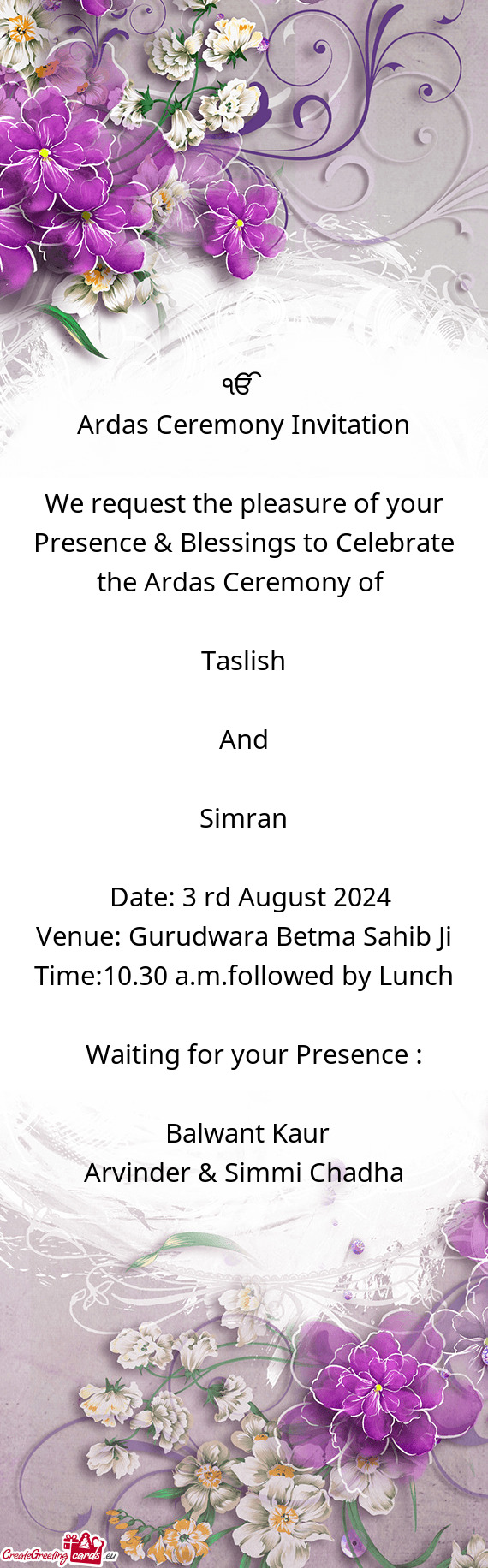 Date: 3 rd August 2024   Venue: Gurudwara Betma Sahib Ji Time:10.30 a.m.followed by