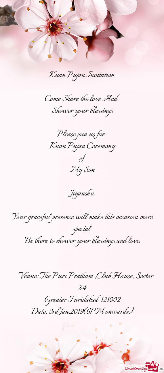 Date: 3rd Jan,2019(6PM onwards)