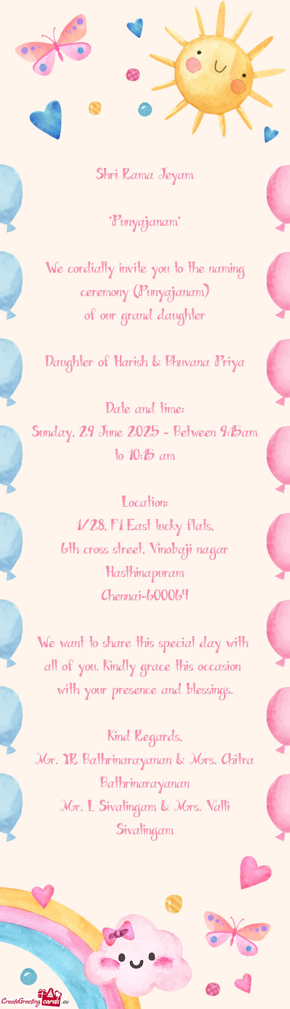 Daughter of Harish & Bhuvana Priya