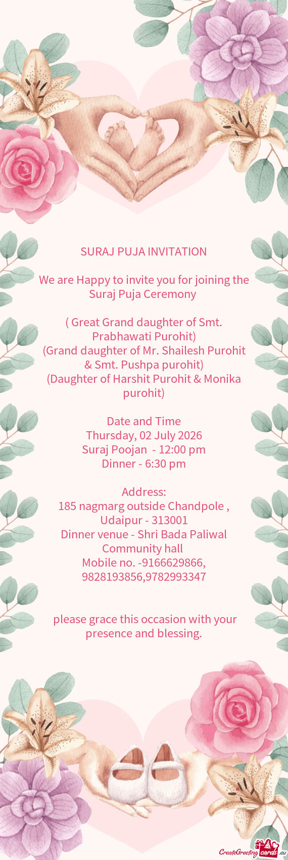 (Daughter of Harshit Purohit & Monika purohit)