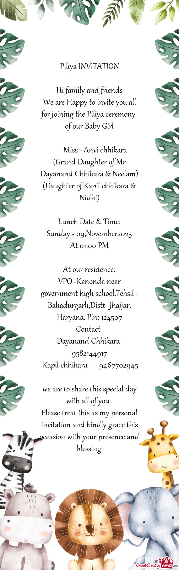 (Daughter of Kapil chhikara & Nidhi)