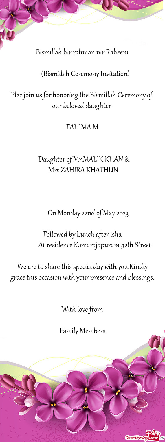 Daughter of Mr.MALIK KHAN &