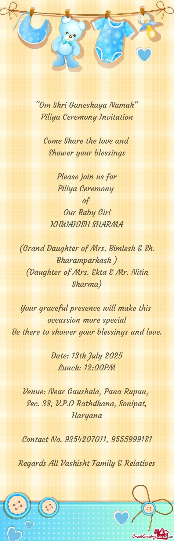 (Daughter of Mrs. Ekta & Mr. Nitin Sharma)