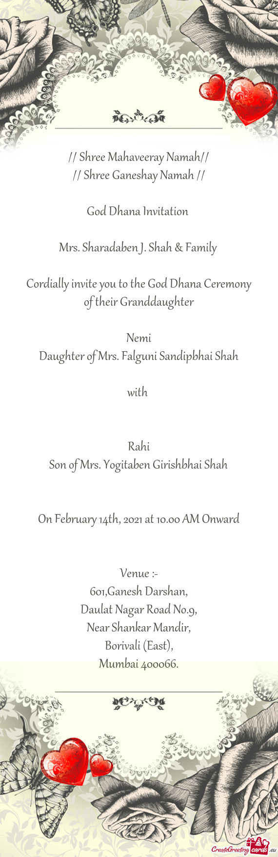 Daughter of Mrs. Falguni Sandipbhai Shah