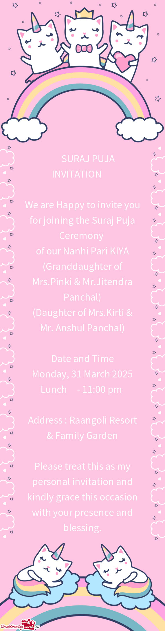 (Daughter of Mrs.Kirti & Mr. Anshul Panchal)