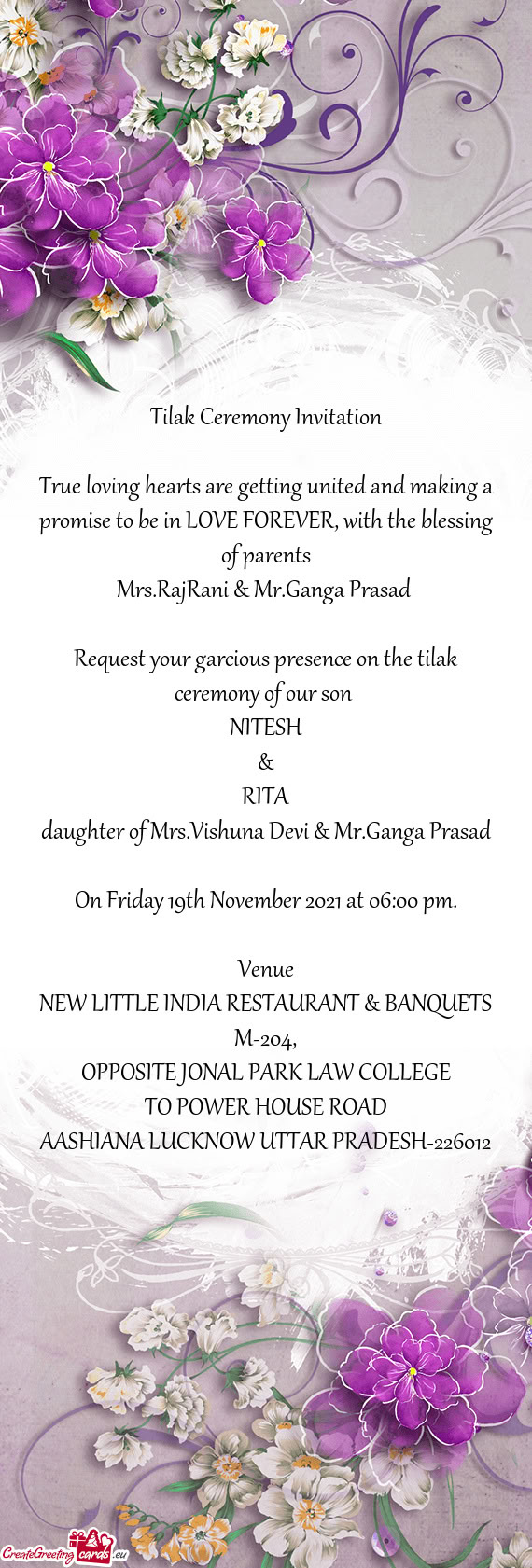 Daughter of Mrs.Vishuna Devi & Mr.Ganga Prasad