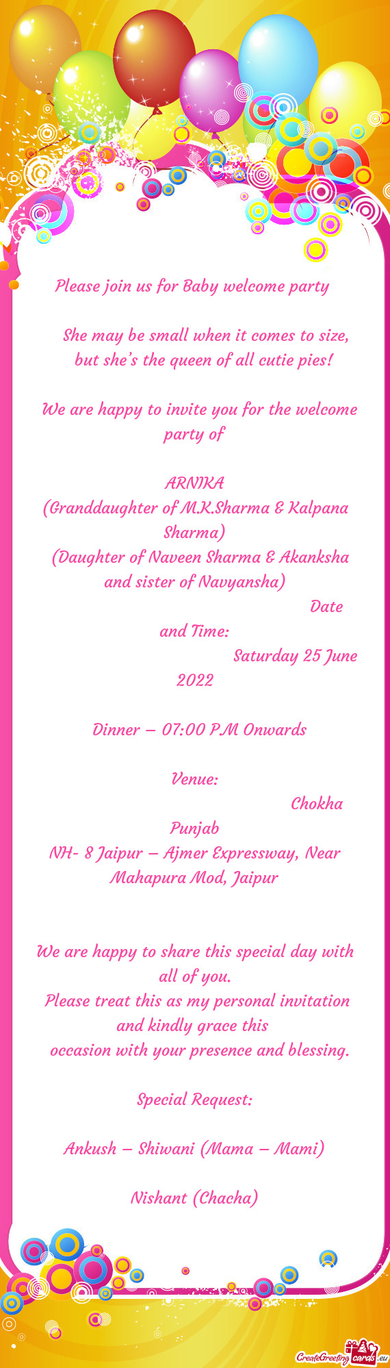 (Daughter of Naveen Sharma & Akanksha