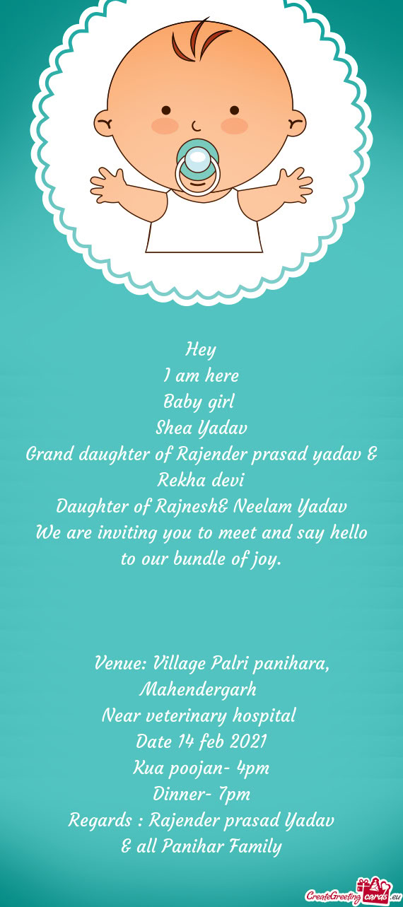 Daughter of Rajnesh& Neelam Yadav