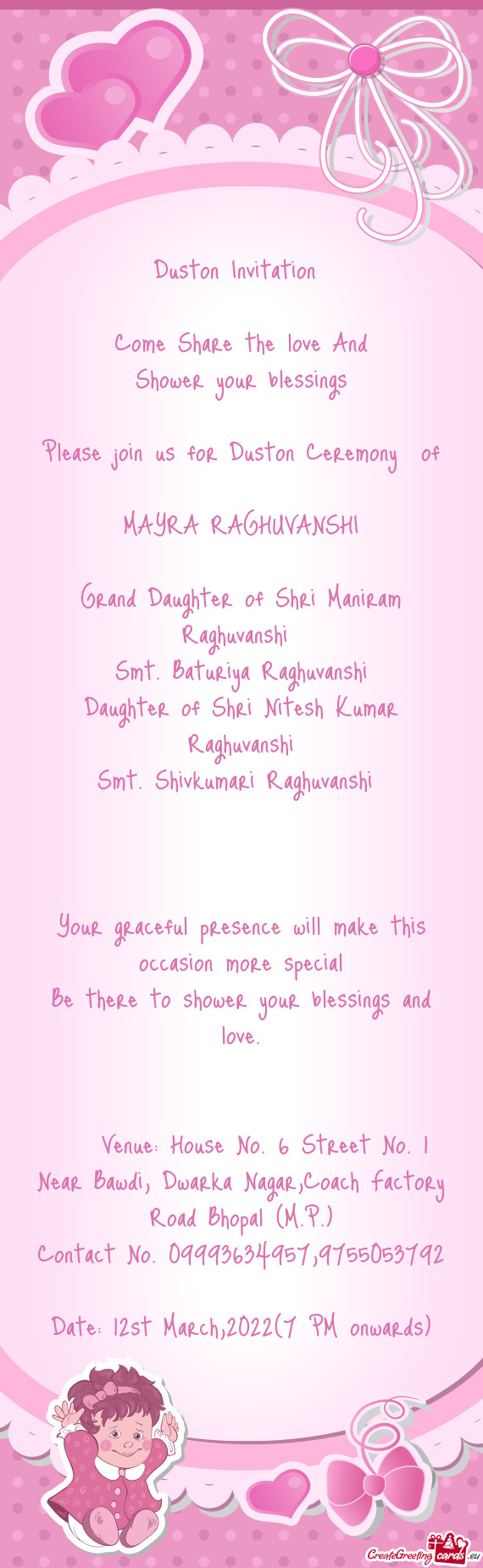 Daughter of Shri Nitesh Kumar Raghuvanshi