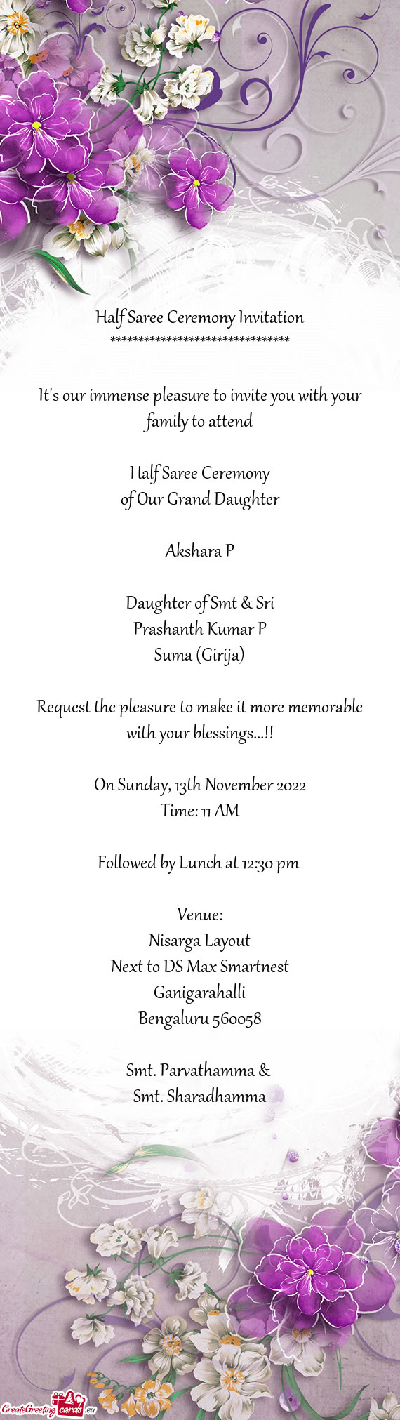 Daughter of Smt & Sri