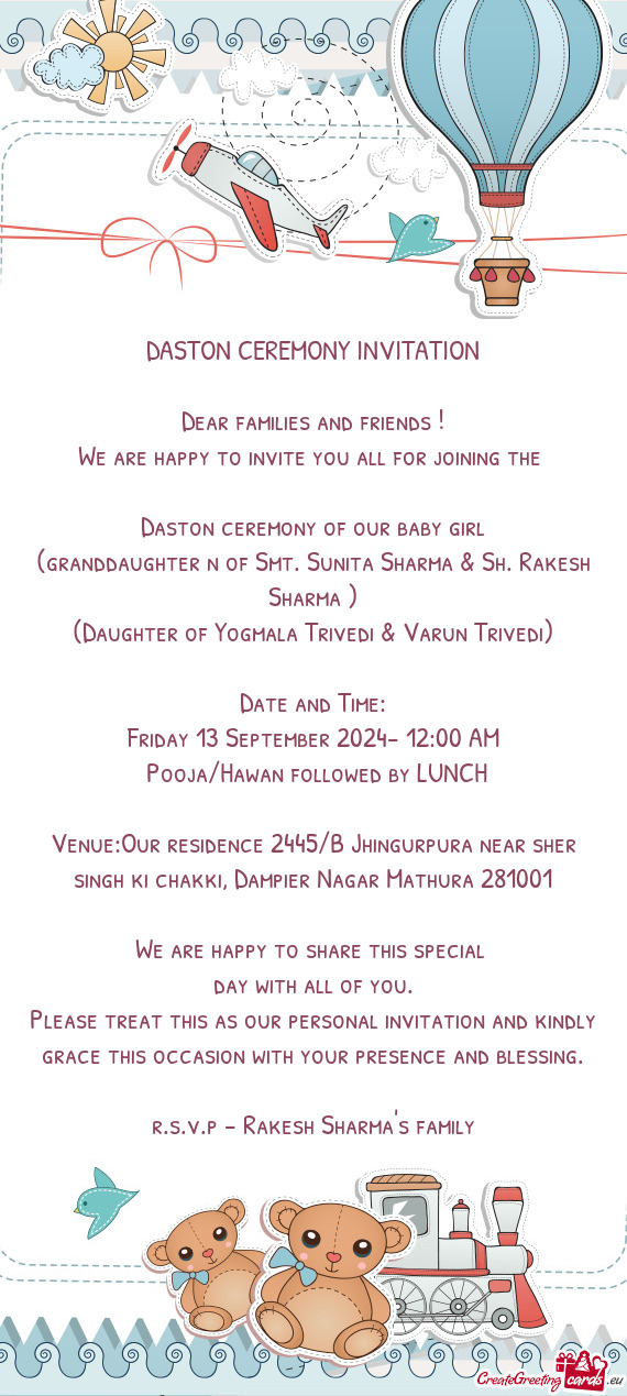 (Daughter of Yogmala Trivedi & Varun Trivedi)