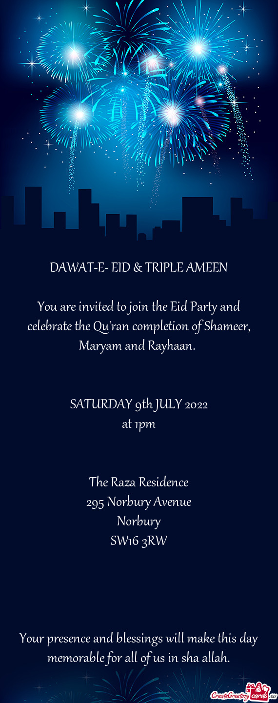 DAWAT-E- EID & TRIPLE AMEEN