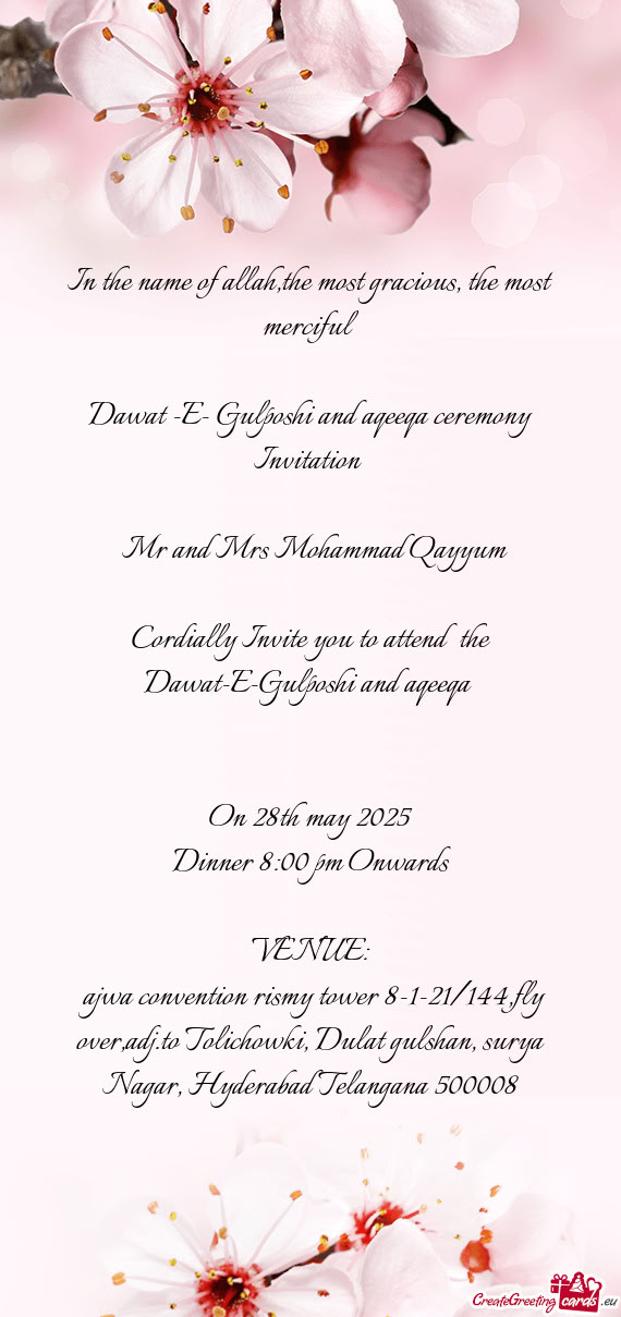 Dawat -E- Gulposhi and aqeeqa ceremony Invitation