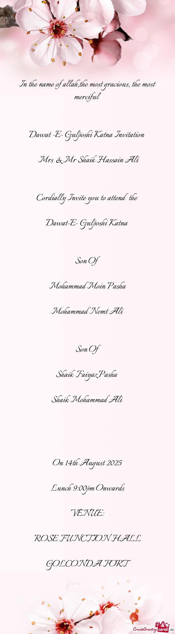 Dawat -E- Gulposhi Katna Invitation