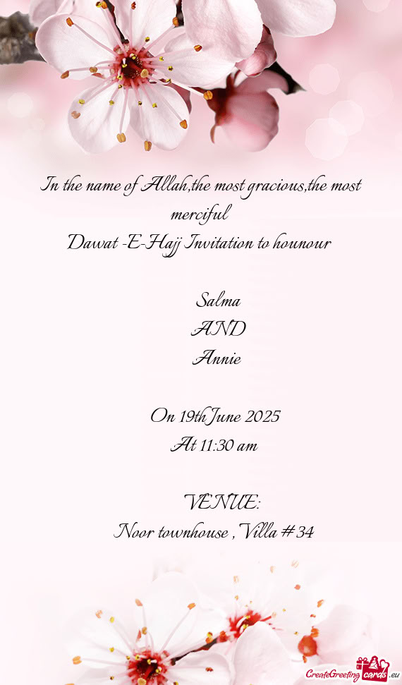 Dawat -E-Hajj Invitation to hounour