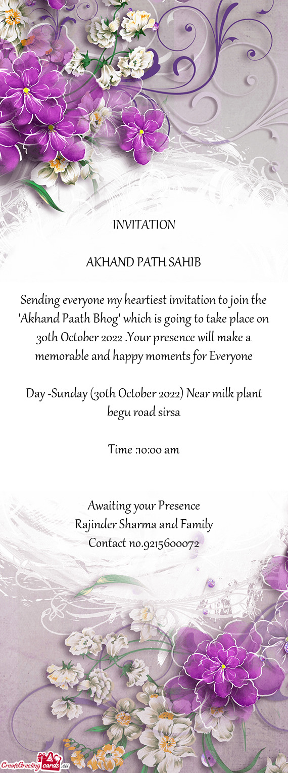 Day -Sunday (30th October 2022) Near milk plant begu road sirsa