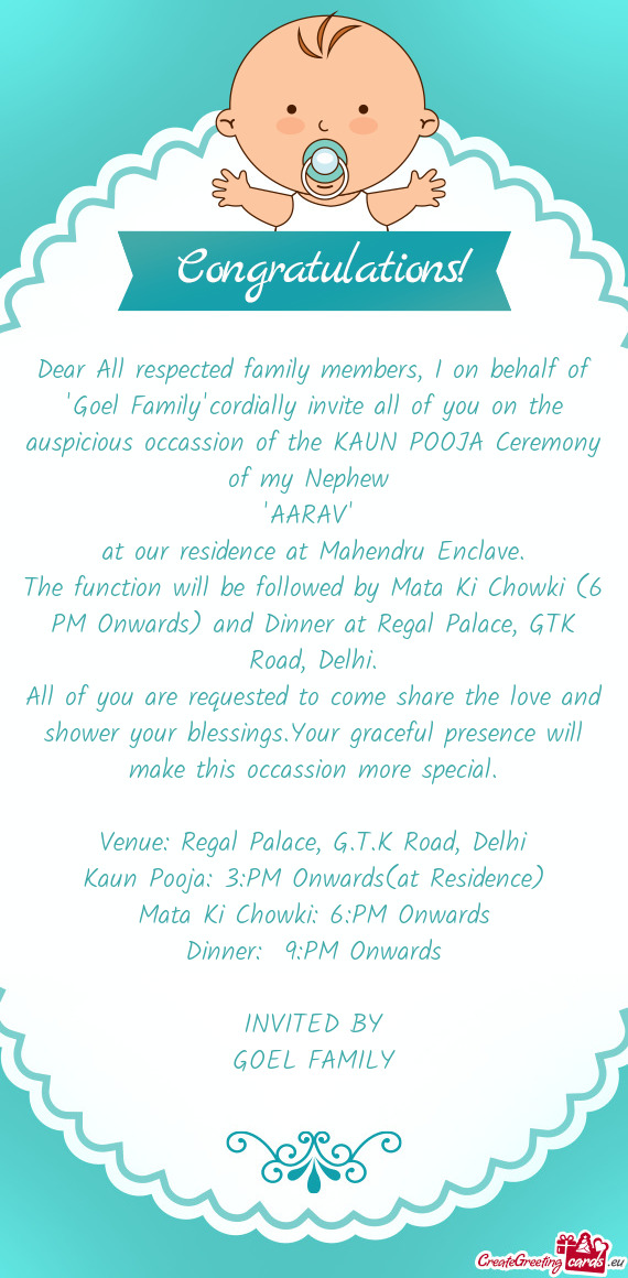 Dear All respected family members, I on behalf of 