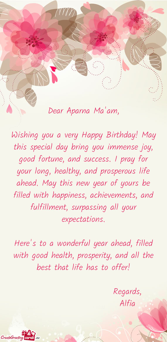 Dear Aparna Ma