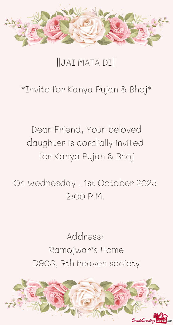 Dear Friend, Your beloved daughter is cordially invited