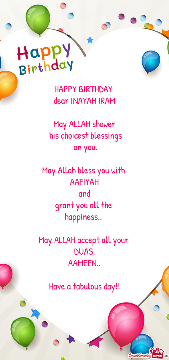 Dear INAYAH IRAM