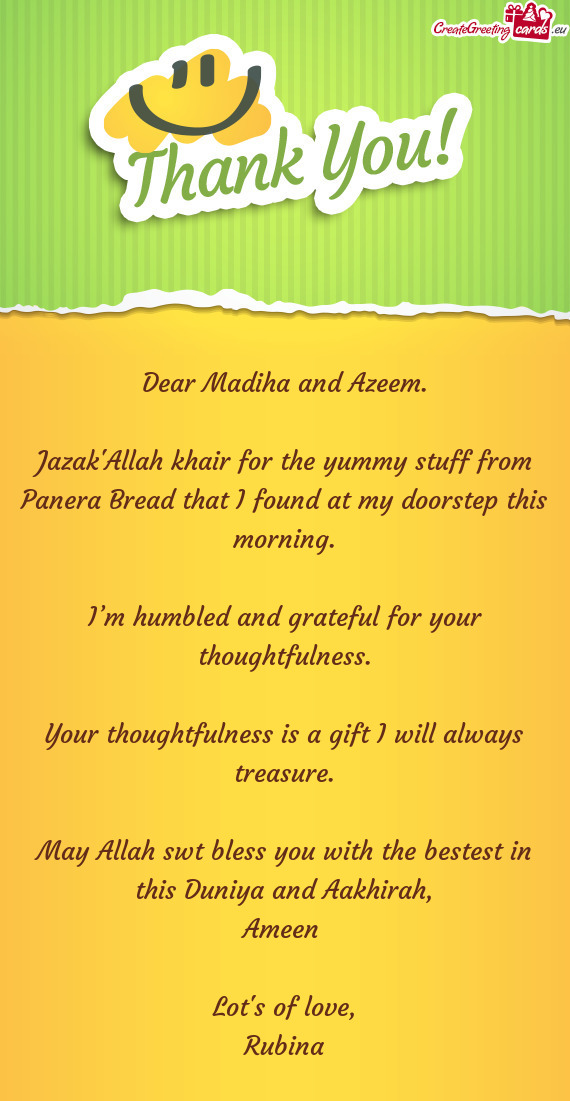 Dear Madiha and Azeem