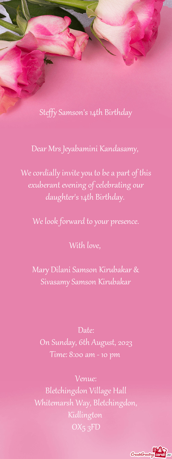 Dear Mrs Jeyabamini Kandasamy