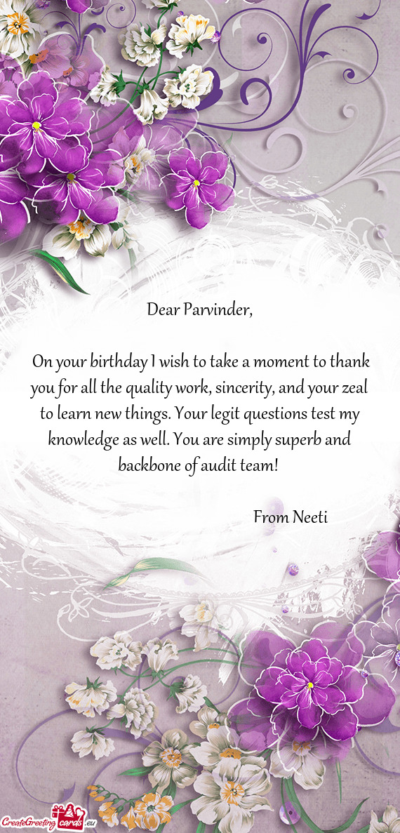 Dear Parvinder