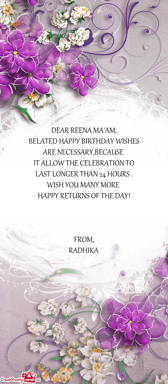 DEAR REENA MA