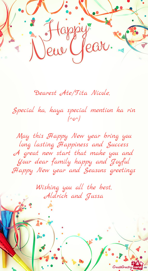 Dearest Ate/Tita Nicole